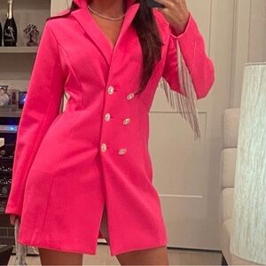 Alice & KellWomen's Bright Pink Double-Breasted Blazer Dress with silver fringe